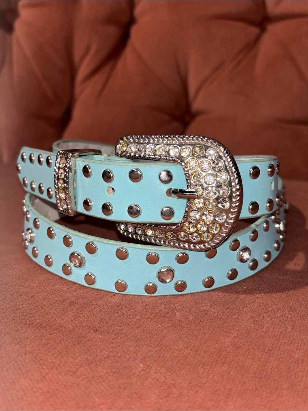 Light blue cowgirl studded western rhinestone belt equestrian style m/l